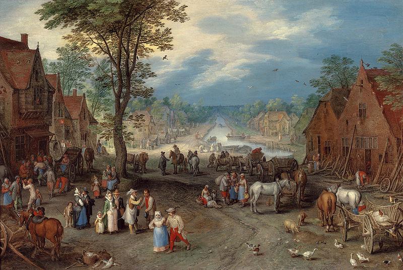 Jan Brueghel The Elder Village Scene with a Canal,